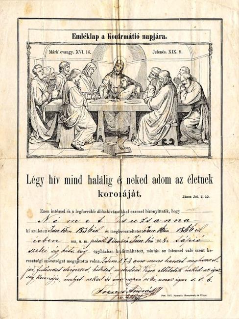Konfirmációi emléklap, 1856