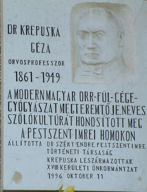 Krepuska Géza emléktáblája Pestszentimrén