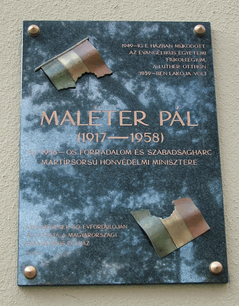 Maléter Pál emléktáblája az Üllői úti egyházi székházban
