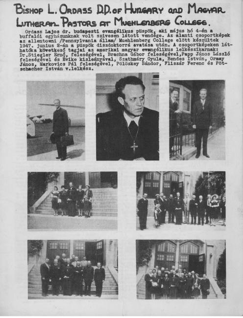 Amerikai magyar evangélikus újság híradása Ordass 1947-es díszdoktorrá avatásáról Pennsylvania-ban